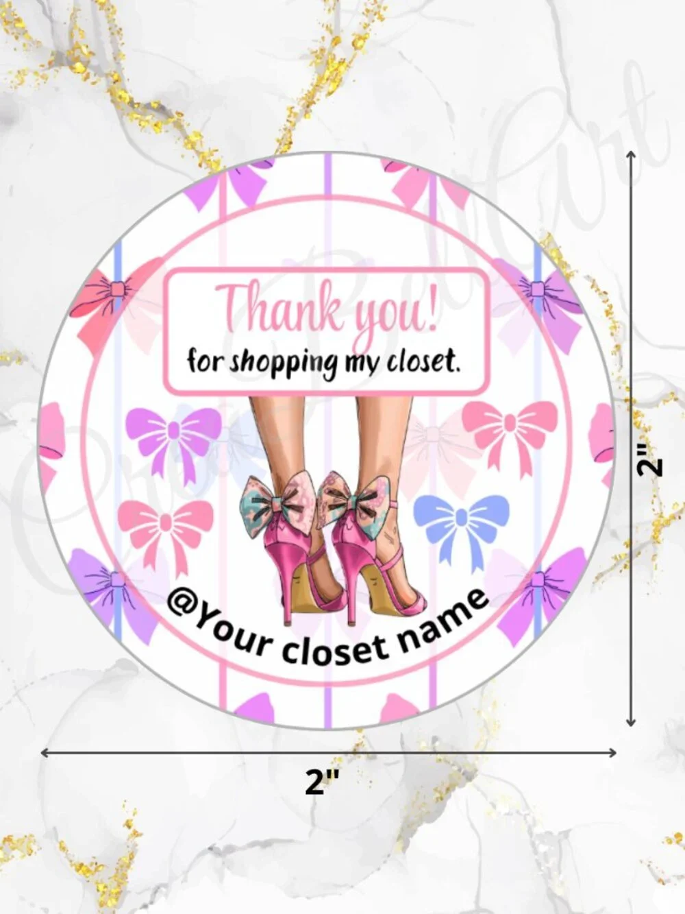 60 Personalized High Heels Thank You Stickers 2 inch Glossy